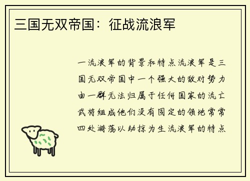 三国无双帝国：征战流浪军