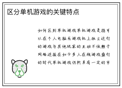 区分单机游戏的关键特点